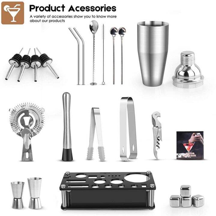 bartender-kit-23-piece-cocktail-shaker-set-of-stainless-steel-ice-grain-acrylic-stand-for-mixed-drinks-martini-bar-tools