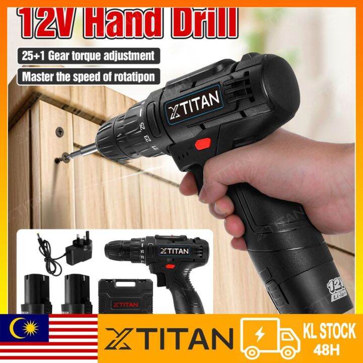 XTITAN Lithium Battery Cordless Hand Drill 12V Screwdriver Drill