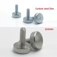 10pcs M3 M4 M5 Carbon or Stainless Steel Flat Head Thumb Screw Round Knurling Hand Twist Screw Hand Tighten Computer Screws Nails Screws  Fasteners