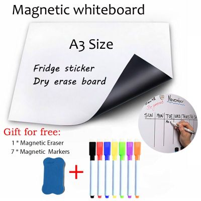 A3 Size Magnetic WhiteBoard Fridge Dry-erase White Board Calendar Kids Drawing Board Memo 7 Color Marker 1 Erasser