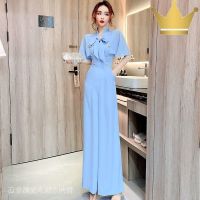 COD DSFERTGERRYYY jumpsuit pants top sleeveless women clothes slimmerCelebrity Temperament Elegant Drape High Waist Slimmer Look Chiffon Wide Leg Pants Summer New Style Womens Double-Breasted Jumpsu