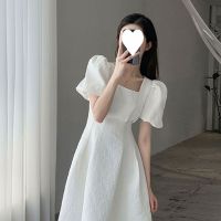 [COD] dress female large size French first love swing long 2022 square collar slim temperament jacquard collarbone