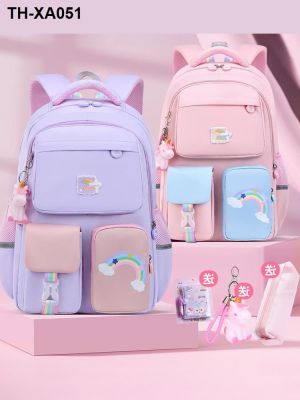 ⊕◐ The new girl to sixth grade ultralight spinal during the childrens backpack a primary school pupils bag