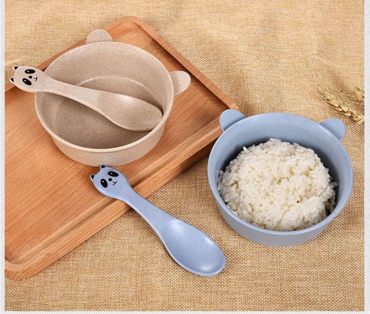baby-spill-proof-rice-bowl-360-rotating-universal-gyro-gravity-child-feeding-training-cup-wheat-straw-childrens-bowl-spoon-set