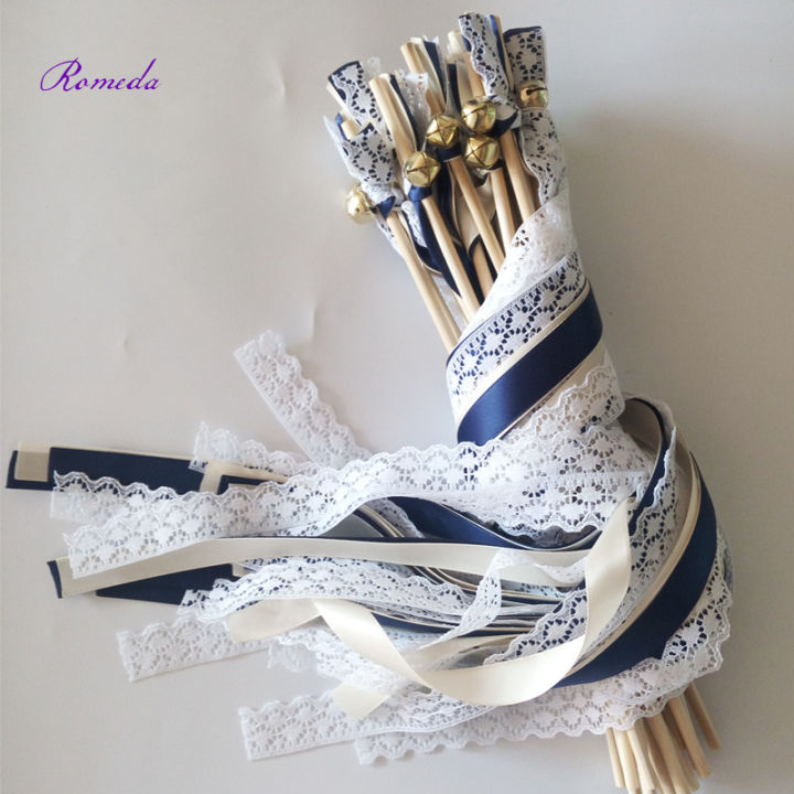 50pcslot-navy-blue-and-cream-stain-ribbon-wedding-ribbon-stick-with-lace-wedding-ribbon-wands-ribbon-twirling-streamers