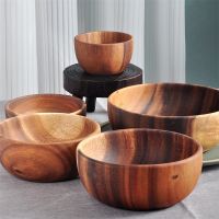 ETXAcacia Wooden Bowl Japanese Style Wood Rice Soup Bowl Salad Ramen Bowl Food Container Large Small Bowl for Kids Tableware