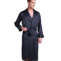 TOP☆100% Real Silk Robe Sleepwear 22 Momme Mulberry Silk Long Nightgown Mens Luxury Natural Long Length Lapel Collar Pyjamas