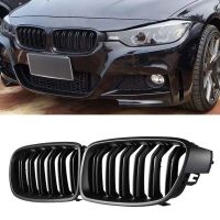 F30 Grill  Front Hood Kidney Grille For-BMW 3 Series F30 F31 F35 2012-2018 (Double Slat Matt Black Grill  2-Pc Set)