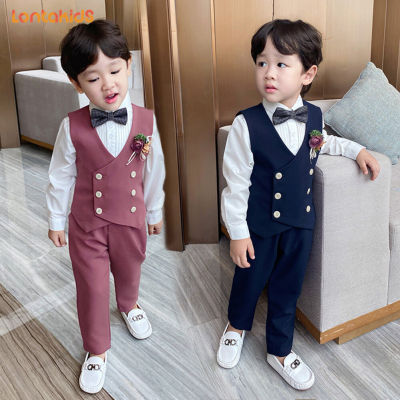 lontakids 2Pcs Kids Boys Plain Suit (Vest + Pants) Children Piano Recital Formal Attire Wedding Birthday Party Gentleman Clothing Casual Wear For 2-9 Years fw1