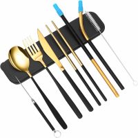 Portable Travel Utensils Flatware Set 8 Pieces Portable &amp; Reusable Stainless Steel Cutlery Flatware Sets