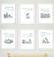 Winnie The Pooh Quotes โปสเตอร์ภาพวาดผ้าใบคลาสสิกการ์ตูนภาพยนตร์ภาพวาดศิลปะสีดำสีขาวภาพ Kids Room Wall Art Decor