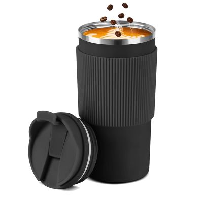 450 Ml Coffee Mug Stainless Steel Travel Mug Double-Walled Insulated, Car Coffee Mug for Tea (Black)