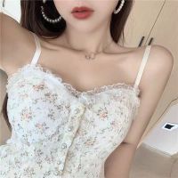 2022 New Summer Crop Top Fashion Lace Camisole Womens Tube Top Elegant Slim Short Tanks Vest Streetwear Cute Pearl Stitching