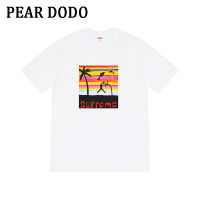 PEAR DODO เสื้อยืดแขนสั้นสำหรับผู้หญิงพิมพ์ลายการ์ตูนเกาหลีทรงหลวม