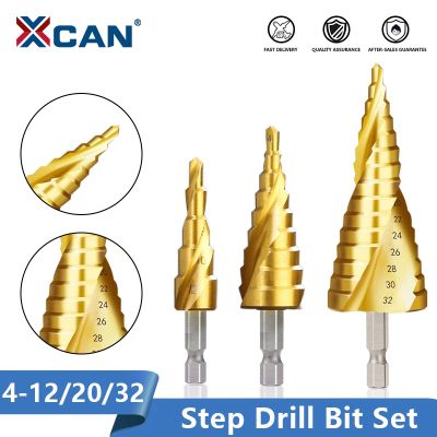 XCAN Step Cone Drill 4-12 4-20 4-32 Hex Shank Step Drill Bit Titanium Coated Wood Metal Hole Cutter HSS Drilling Tools