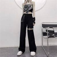 Korean Fashion Harajuku Streetwear Women Pants With Chain Hip Hop Loose Hollow Pants Woman Summer Design Straight Leg Trousers