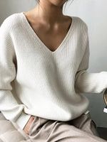 ✁ ABRINI Sweaters V-Neck Pullovers Knitted Top Sleeve Fleece Jumpers traf Warm Sweater