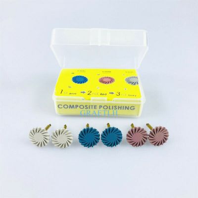 6Pcs Dental Composite Resin Polishing Disc Kit Spiral Flex Brush Burs 3 Colors