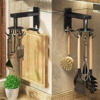 Kitchen Storage Rotate Hook Black Aluminum Punch-Free Wall Hanging Kitchenware Cutting Board Spatula Spoon Knife Rack Picture Hangers Hooks