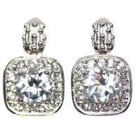 ต่างหูพลอยแท้ โทปาส สีขาว (White Topaz) เงินแท้ 925 ชุบทองคำขาว