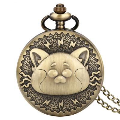 นาฬิกาพกควอทซ์รูปหัวแมวสำหรับสัตว์เลี้ยงแนววินเทจ Kalung Hewan จี้รูปสตีมพังก์พร้อมสร้อยคอขนาด80ซม./ต่างหูมีโซ่30ซม.