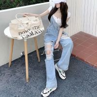 ✨พร้อมส่ง New‼️ เอี๊ยมยีนส์ กางเกงแฟชั่น Jeans กางเกงยีนส์ผู้หญิง ยีนส์ขาด SC3738