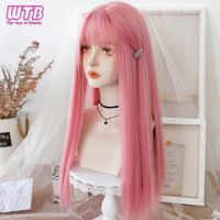 WTB Pink Cosplay Wig with Bangs Synthetic Long Natural Straight Hair Party Lolita Wigs for Women Heat Resistant Fiber