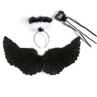 Devil ชุดเครื่องแต่งกาย Demon คอสเพลย์อุปกรณ์เสริม Feather Wing Horn Headband Magic Wand สำหรับปาร์ตี้คริสต์มาสตกแต่ง2023 Navidad