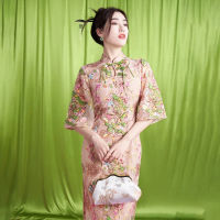 สไตล์จีน Cheongsam สำหรับเสื้อผ้าสตรี2023ฤดูร้อนตาข่าย R เย็บปักถักร้อยชุดจีนหญิงปรับปรุงโมเดิร์น Qipao