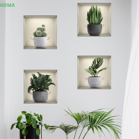 ?【Lowest price】HOMA หน้าต่างเท็จโรงงานสีเขียวกระถางวอลล์เปเปอร์ห้องนั่งเล่นตกแต่งสติกเกอร์ผนัง