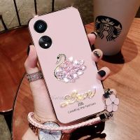 เคสโทรศัพท์ OPPO A58 A78 4G 2023ใหม่แฟชั่นเด็กผู้หญิงสไตล์ใหม่พร้อมแฟลชเคสนิ่มป้องกัน TPU เชือกถักกระต่ายหงส์เพชรสำหรับ OPPOA584G ฝาครอบด้านหลัง