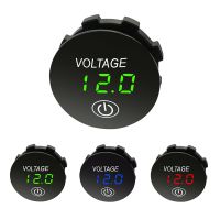 12V LED Digital Display Car Voltmeter Round Panel with Touch Switch Waterproof Voltage Meter Gauge Tester for Car Motorcycle