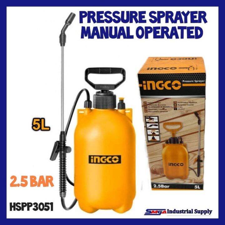 ♬INGCO 5L Pressure Mist Disinfectant Knapsack Spray Pesticide Garden ...