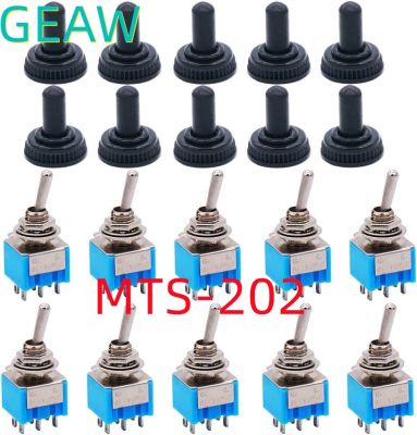 10PCS Mini Blue MTS 202 Miniature Toggle Switch DPDT MTS202 ON ON 120VAC 6A Waterproof Cap Toggle Switch