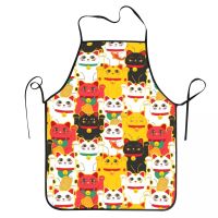 Unisex Maneki Neko Waving Bib Apron Adult Women Men Chef Tablier Cuisine for Cooking Kitchen Lucky Cat Japanese Charms Baking