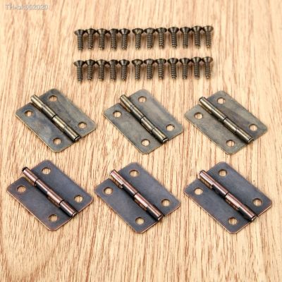 ﹍ 10pcs Hinges 40 screw Round Angle 4 Holes Antique Bronze/Red Copper 25x18mm Decor Jewelry Wood Box Wine Vintage Zinc Alloy