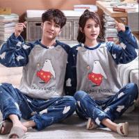 Autumn Winter Coral Velvet Couple Pajamas Set Plus Size Home Clothes Suit Casual Pyjamas Women Sleepwear Pajama Mujer