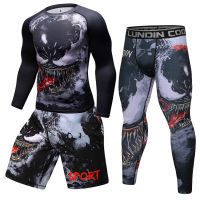 มวยชุดการบีบอัดย์กางเกงพิษ Rashguard คิกบ็อกซิ่งแน่นกีฬาเสื้อยืดกางเกงมวยไทย MMA ผู้ชายยิมสูท Fightwear