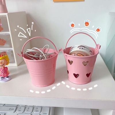 （A SHACK）▥✺ Pink Bucket Storage Pen Holder Cute Girl Desktop Box Mini Stationery Organizer