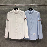 TB THOM Shirt Spring Autunm Fashion nd Mens Shirt RWB Ribbon Yarn-dyed Striped Armband Slim Cotton Oxford Wholesale TB Shirt