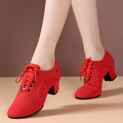 รองเท้าผ้าใบรองเท้าเต้นรำละตินสำหรับผู้หญิง39; S,แจ๊สซัลซ่าเต้นแทงโก้สำหรับผู้หญิงพื้นรองเท้านุ่มส้นสูงระดับกลางไม่ลื่นผู้หญิง