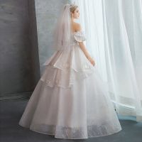 One-shoulder main wedding dress large size bride 2023 new female French heavy industry court arm