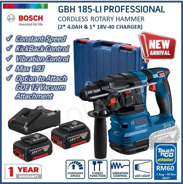 BOSCH 18V GBH 185-Li Brushless Cordless SDS Rotary Hammer With Anti ...