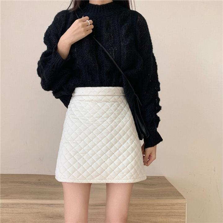 easygarment-spring-black-high-waist-sequin-a-line-women-new-slim-quilted-velvet-mini-skirt