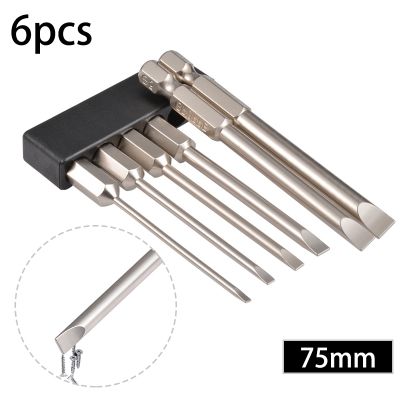 6Pcs 75mm Multifunctional Flat Head Slotted Screwdriver Set S2 Alloy Steel Slotted Tip Magnetic Slotted Screwdrivers Bits