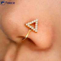 FEECE Zircon Nose Cuff เครื่องประดับชุบทองห่วงสแตนเลสเจาะจมูกและหูแฟชั่นทองแดงปลอมตัวเจาะจมูกห่วงสแตนเลสเจาะจมูกและหูผู้หญิง