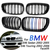 1คู่รถด้านหน้าไต Grills Gloss สีดำ Double Slat Hood Grill สำหรับ BMW 3 Series E46 2002-2005 Racing Grille รถเปลี่ยน