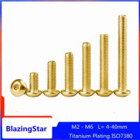 5/10PCS Tyrant Gold Plating Titanium M2 M2.5 M3 M4 M5 M6 L=4-40mm ISO7380 Hex Socket Button Head Cap Screw Round / Pan Head Bolt Nails Screws Fastener