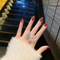 Korean Fashion Jewelry Opening High-grade Copper Zircon Butterfly Adjustment Rings for Women Shiny Cocktail Ring Anillos Mujer