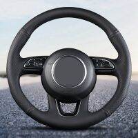 Black Artificial Leather Soft DIY Hand-Stitched Car Steering Wheel Cover For Audi Q3 2013-2018 Q5 2013-2017 Q7 2012-2015